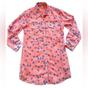 Sheridan French pink & blue Fly collared button down shirt dress size 8